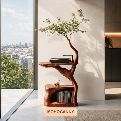 Modern Sculptural Wood Record Player Stand
