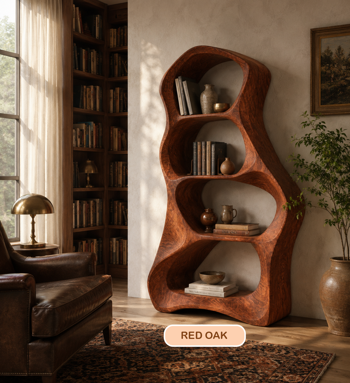 Organic Sculptural Wooden Open Bookshelf