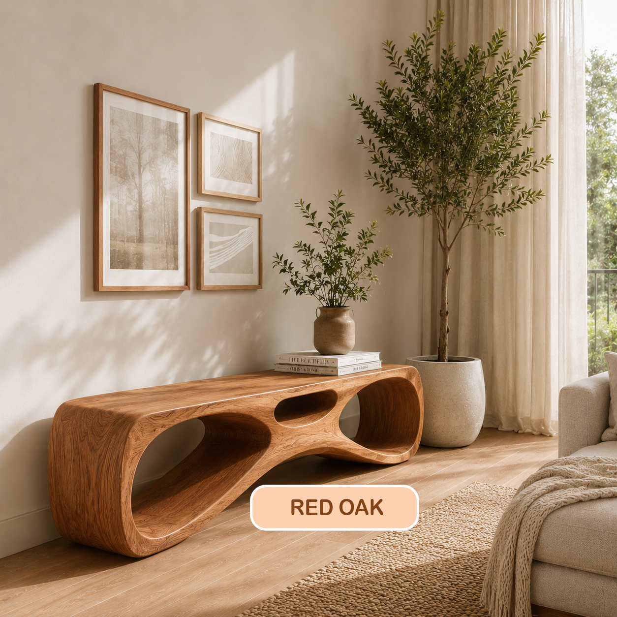 Organic Modern Sculptural Wood Entryway Bench