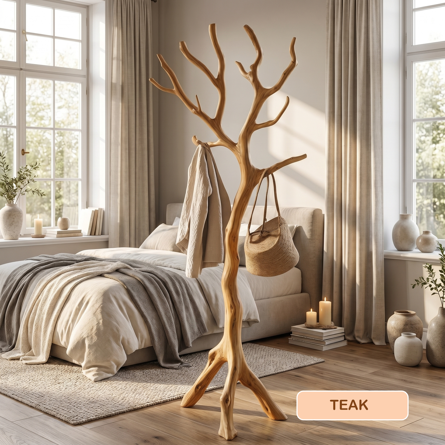 Rustic Wood Tree Coat Rack Stand