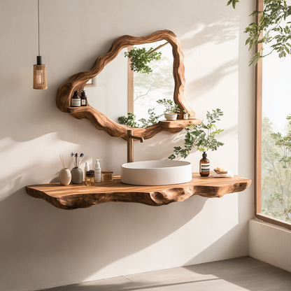 Wall-Mounted Live Edge Wood Bathroom Vanity