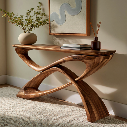 Contemporary Sculptural Wood Console Table