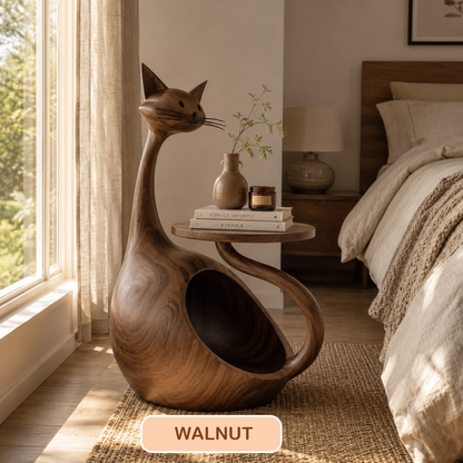 Handcrafted Cat Shaped Wooden Side Table