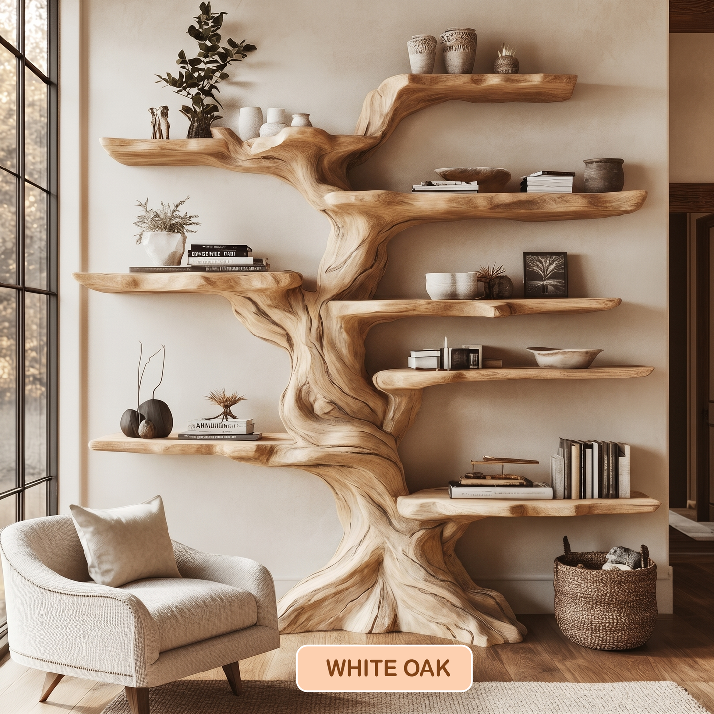 Artisan Wood Freestanding Tree Shaped Bookshelf
