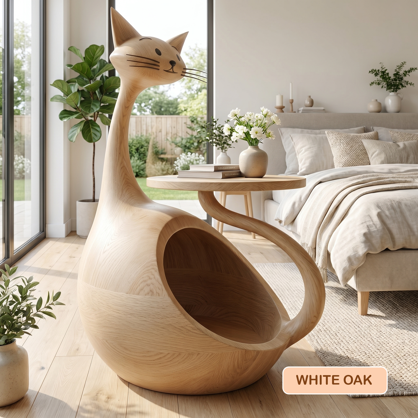 Handcrafted Cat Shaped Wooden Side Table