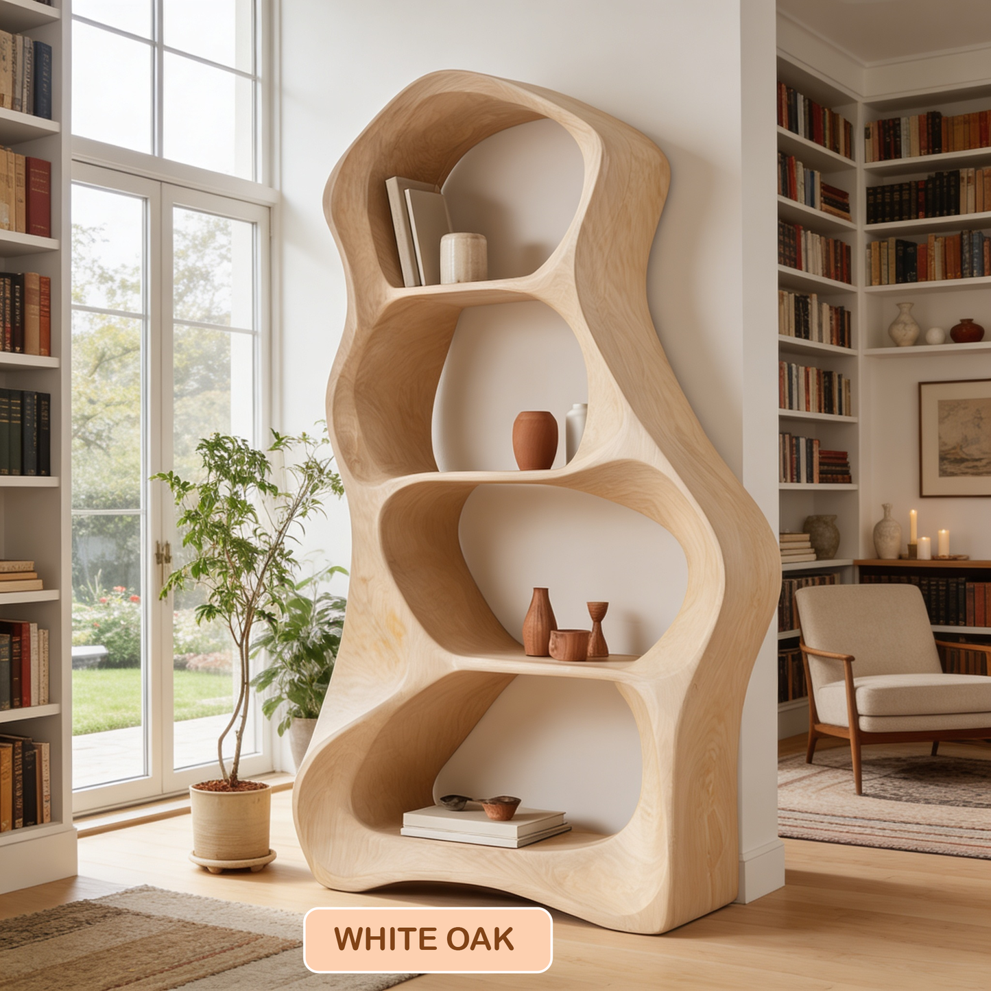 Organic Sculptural Wooden Open Bookshelf