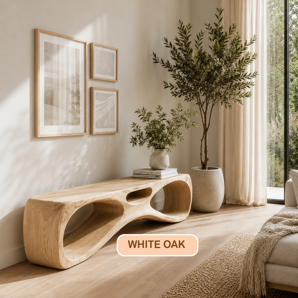 Organic Modern Sculptural Wood Entryway Bench