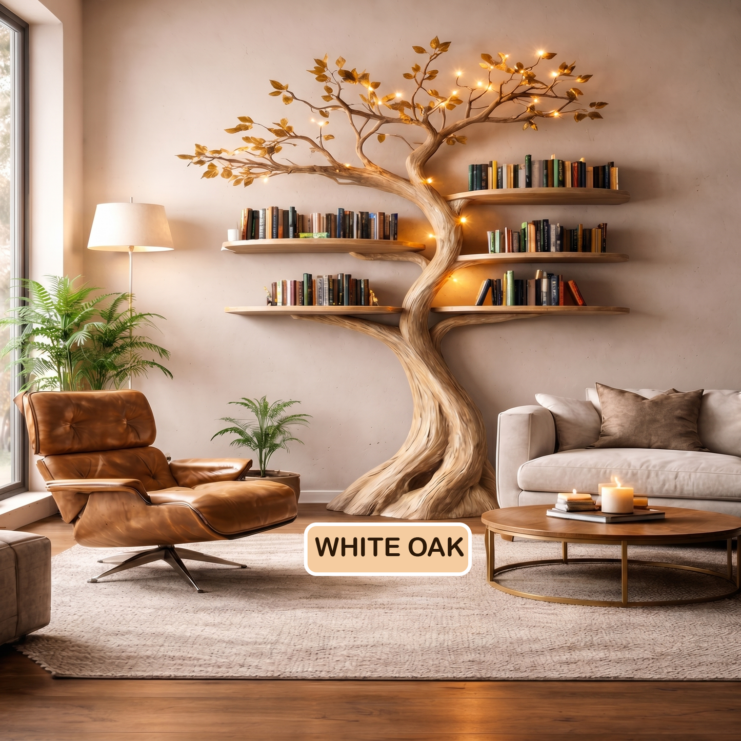 Rustic Modern Tree Wall Mounted Bookshelf