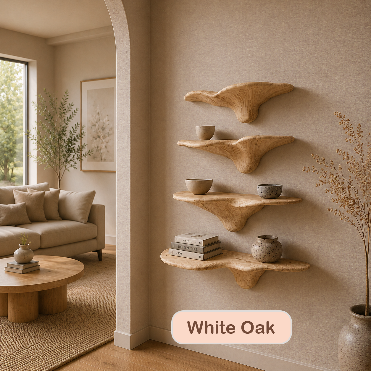 Sculptural Solid Wood Mushroom Floating Shelf