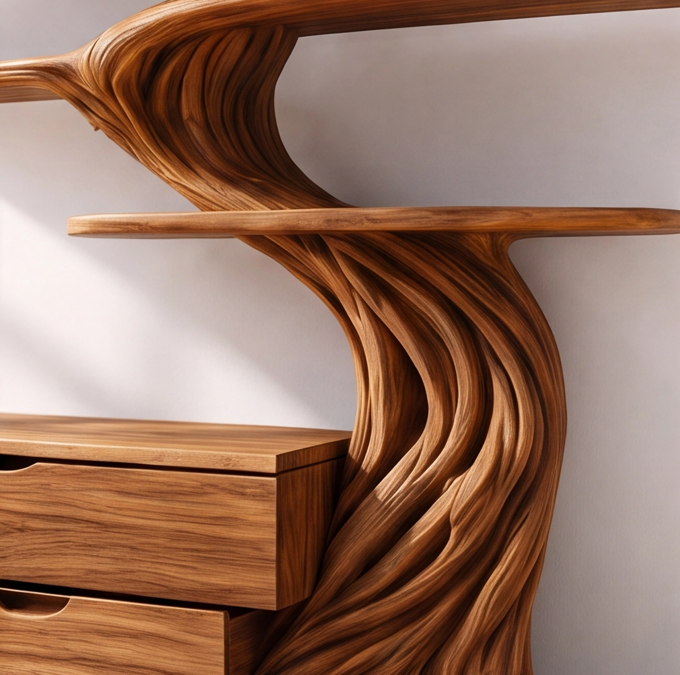 Solid Wood Tree Bookshelf With Drawers