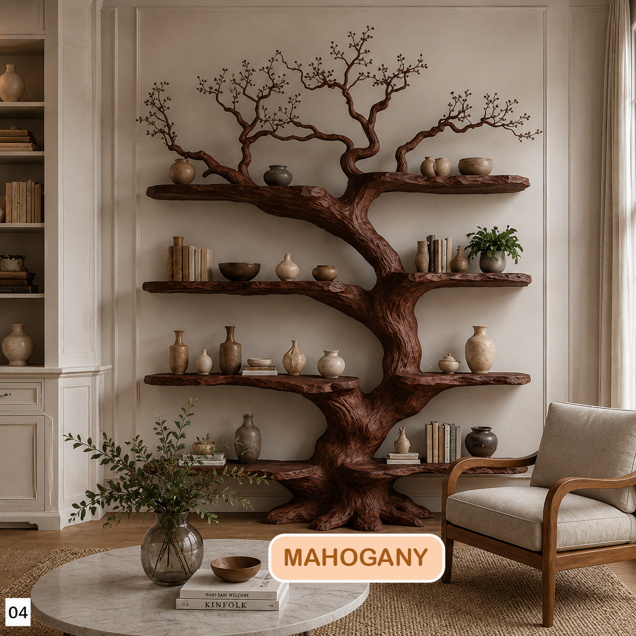 Botanical Inspired Wooden Tree Bookshelf