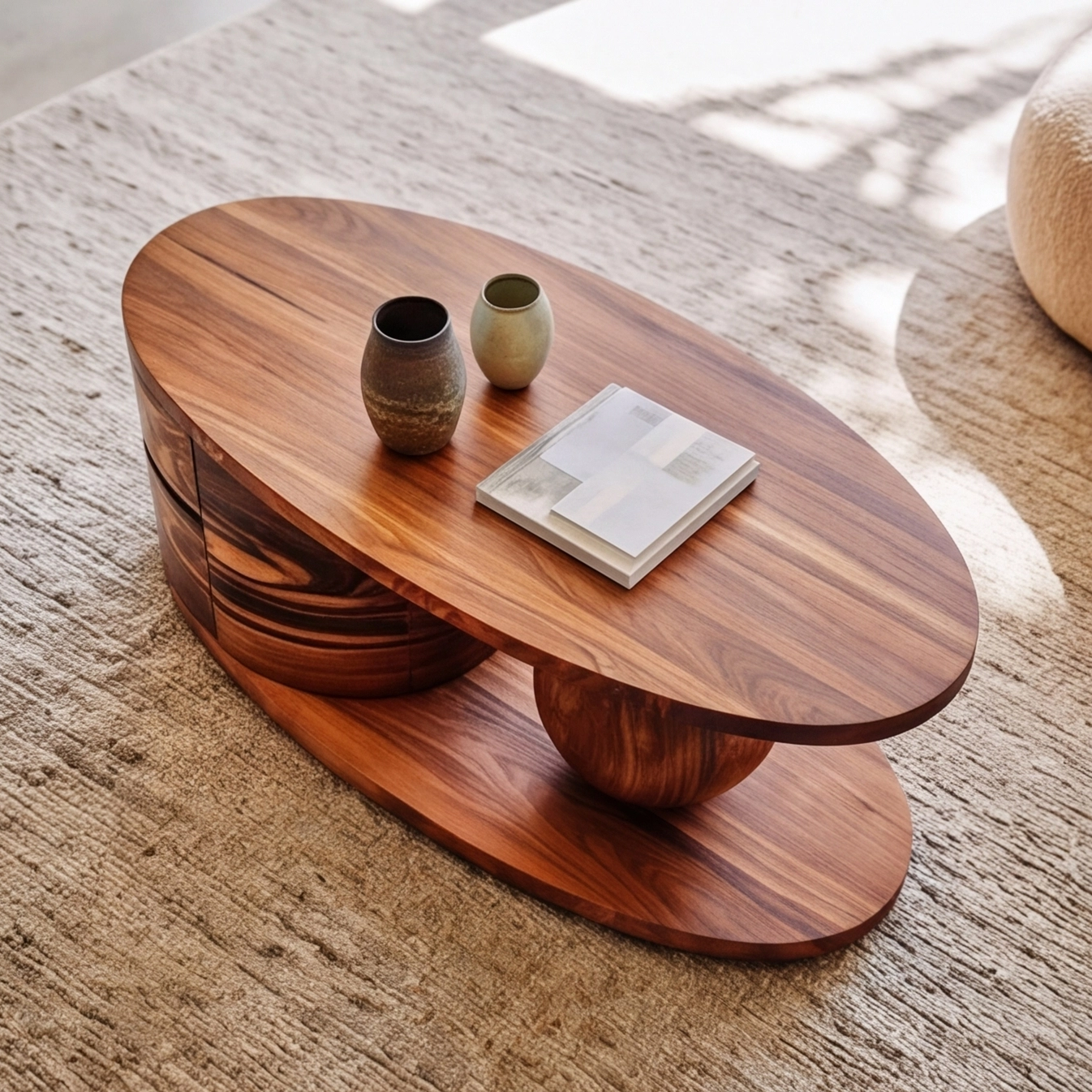 Solid Wood Oval Storage Coffee Table