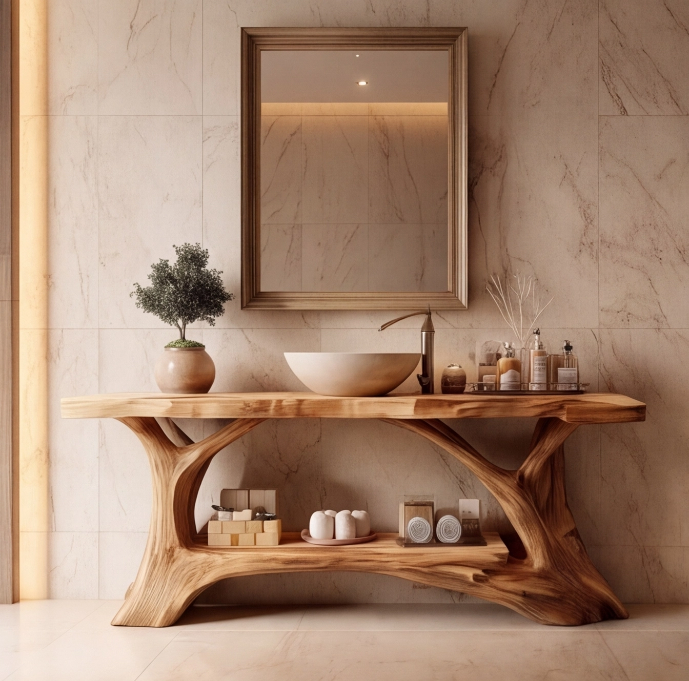Rustic Live Edge Wood Bathroom Vanity Console
