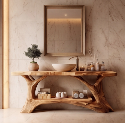 Rustic Live Edge Wood Bathroom Vanity Console