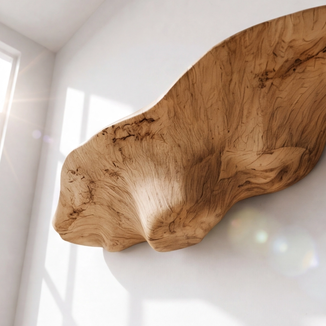 Minimalist Sculptural Wood Mushroom Floating Shelf