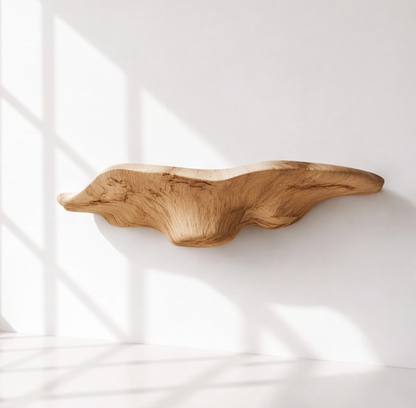 Minimalist Sculptural Wood Mushroom Floating Shelf