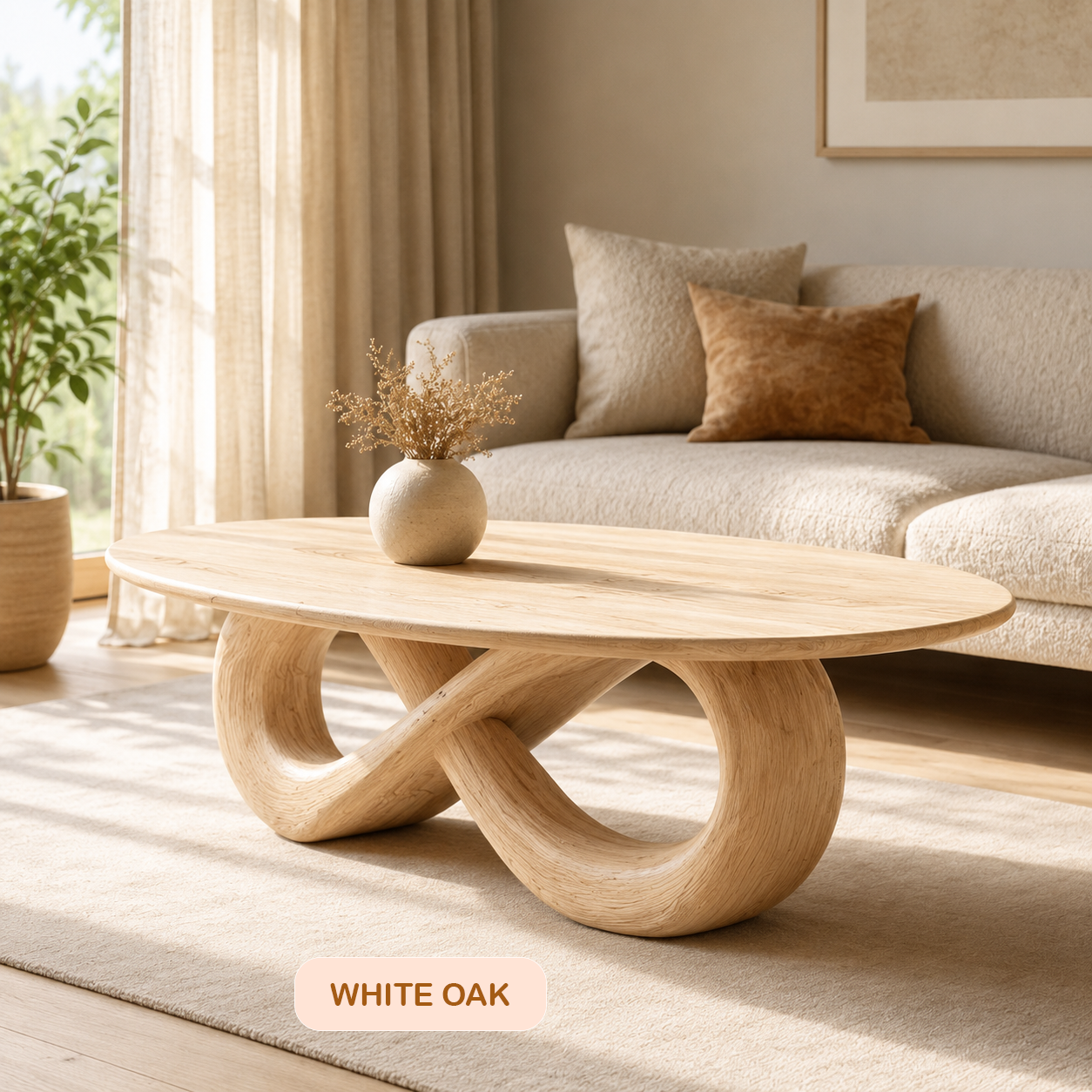 Japandi Solid Wood Oval Coffee Table