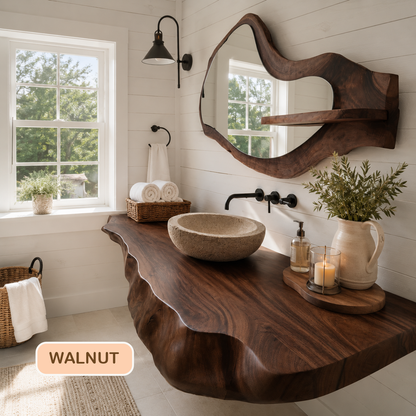 Live Edge Solid Wood Bathroom Vanity Shelf