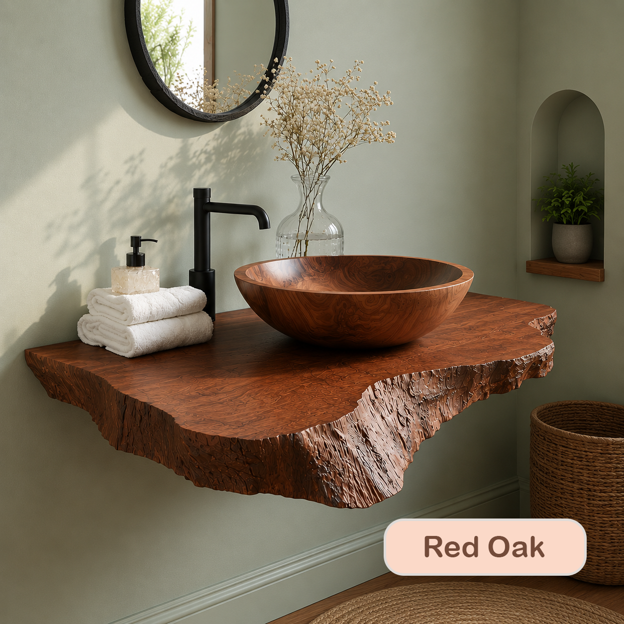 Floating Natural Edge Wood Bathroom Vanity