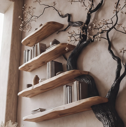 Rustic Wood Tree Branch Bookshelf