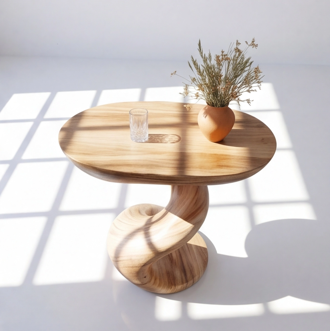 Oval Sculptural Pedestal Wood Console Table