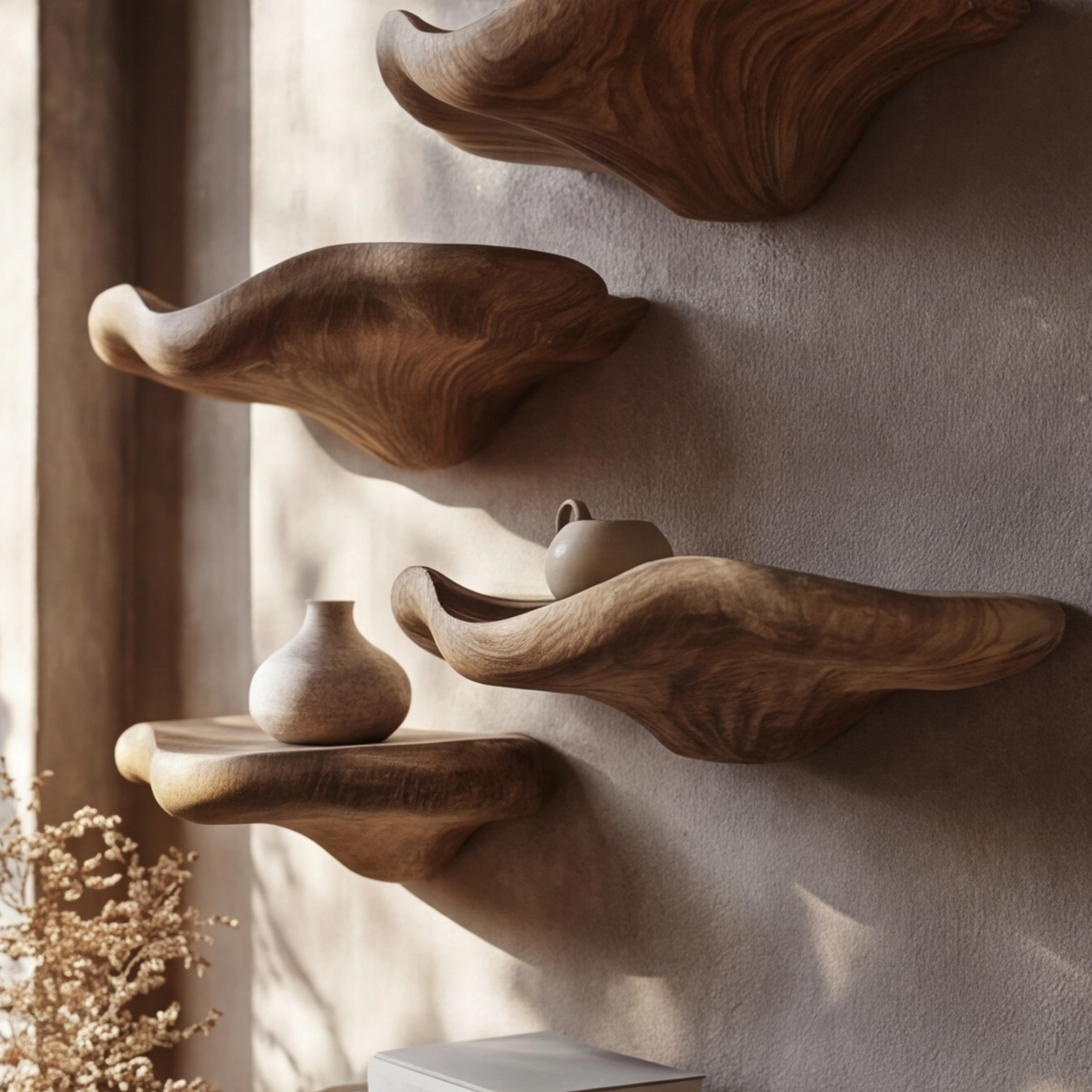 Minimalist Floating Wood Mushroom Shelf