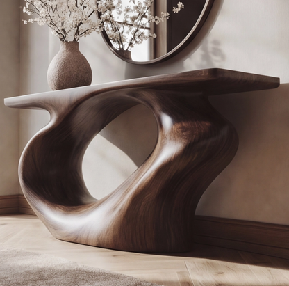 Modern Sculptural Wood Console Table