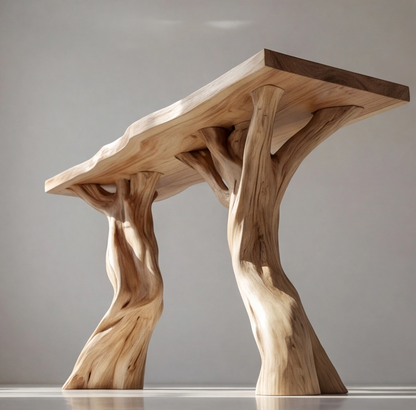 Rustic Solid Wood Tree Base Console Table