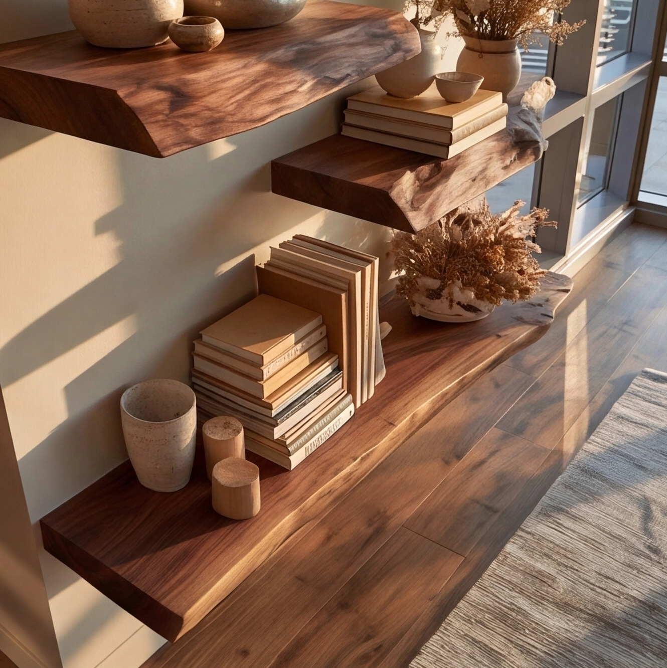 Farmhouse Solid Wood Live Edge Floating Shelf