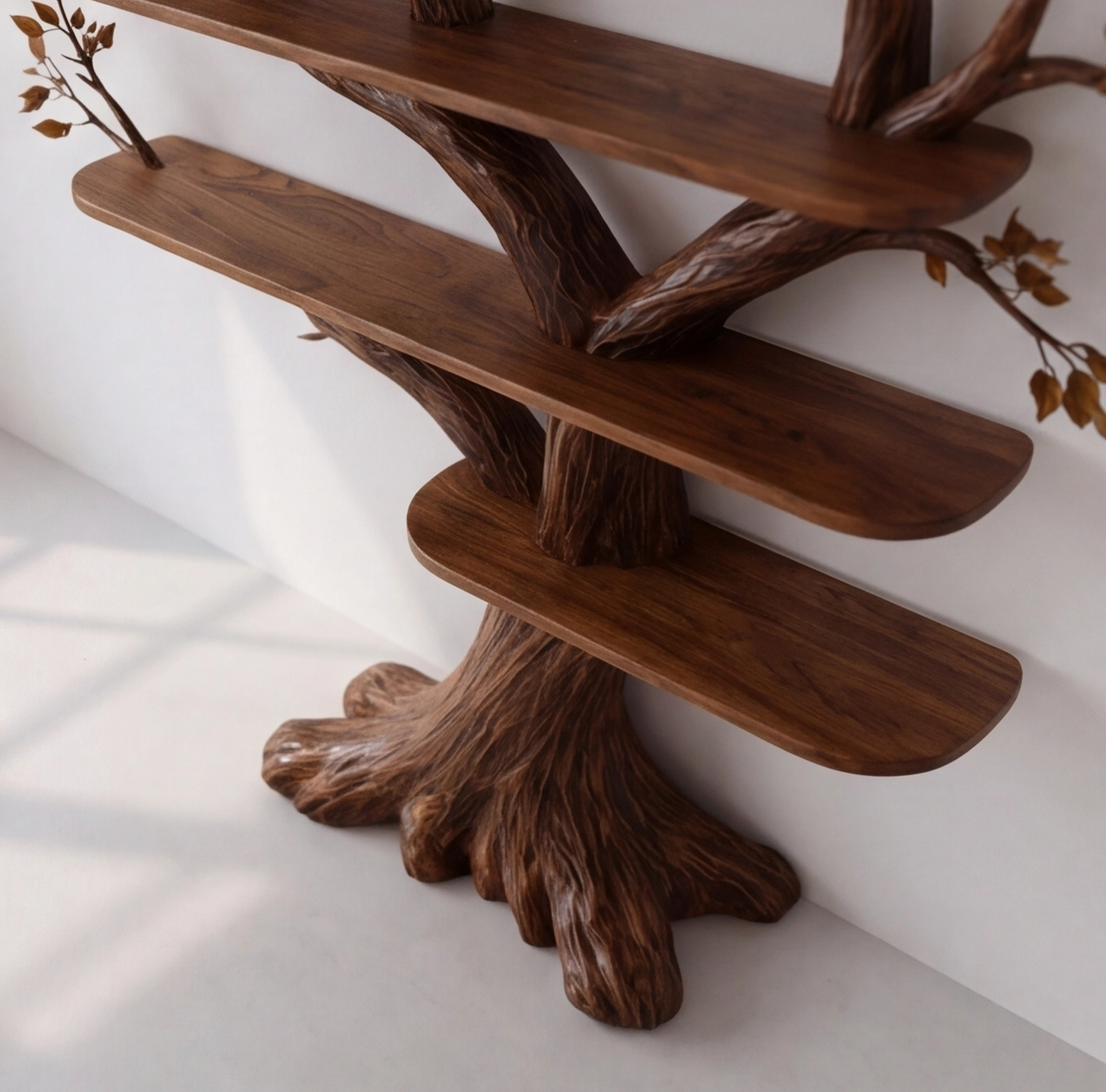 Wall Mounted Solid Wood Branch Bookshelf