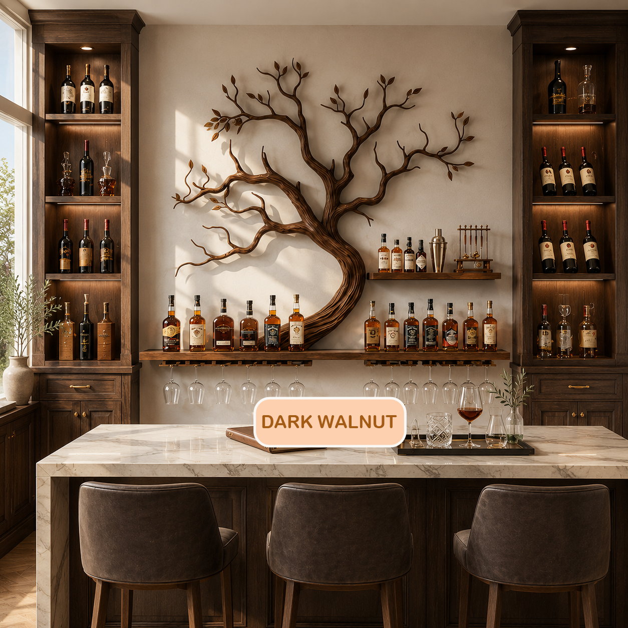 Wall Mounted Solid Wood Tree Wine Rack