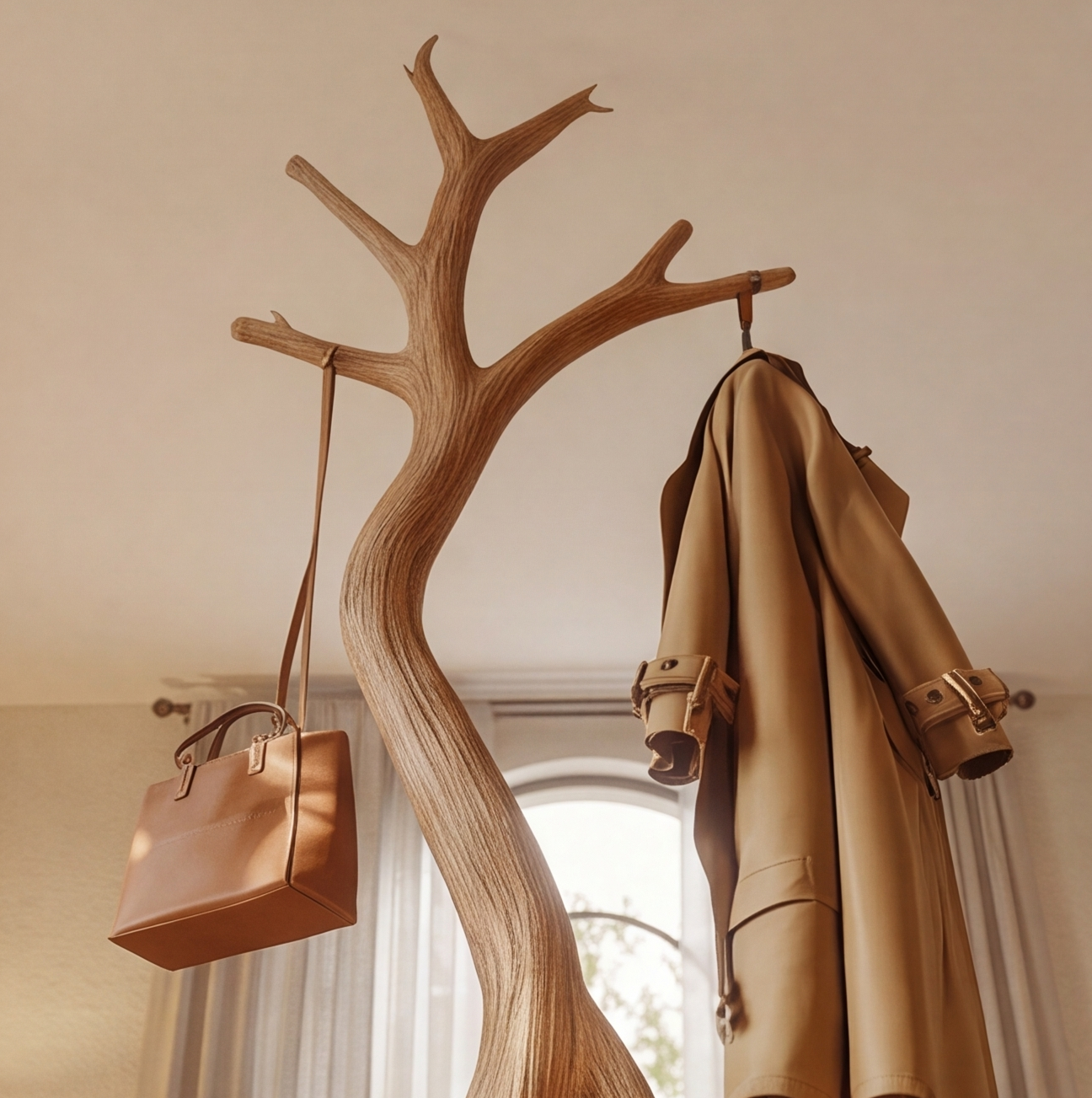 Freestanding Tree Coat Rack Solid Wood