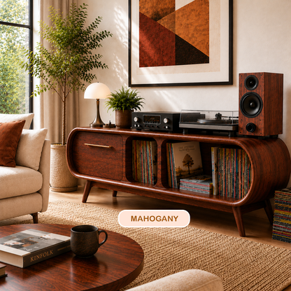Mid-Century Solid Wood Record Player Stand