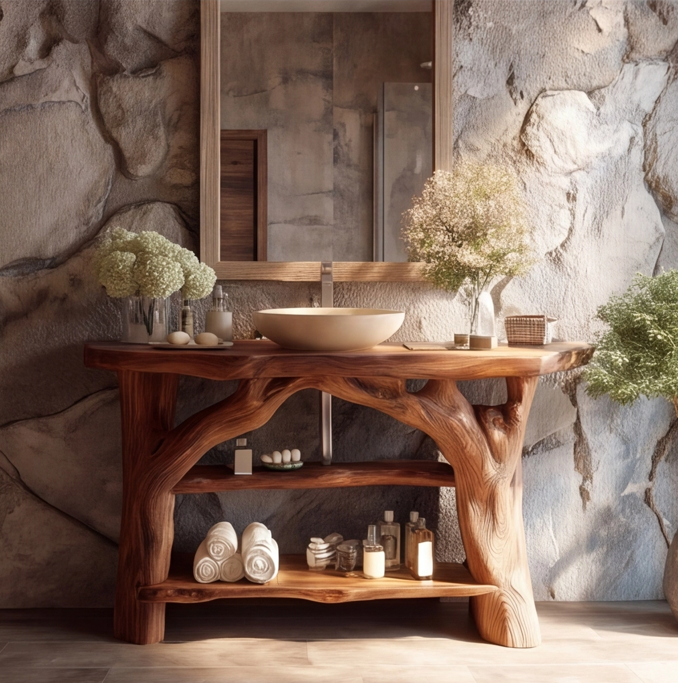 Rustic Solid Wood Bathroom Vanity Console