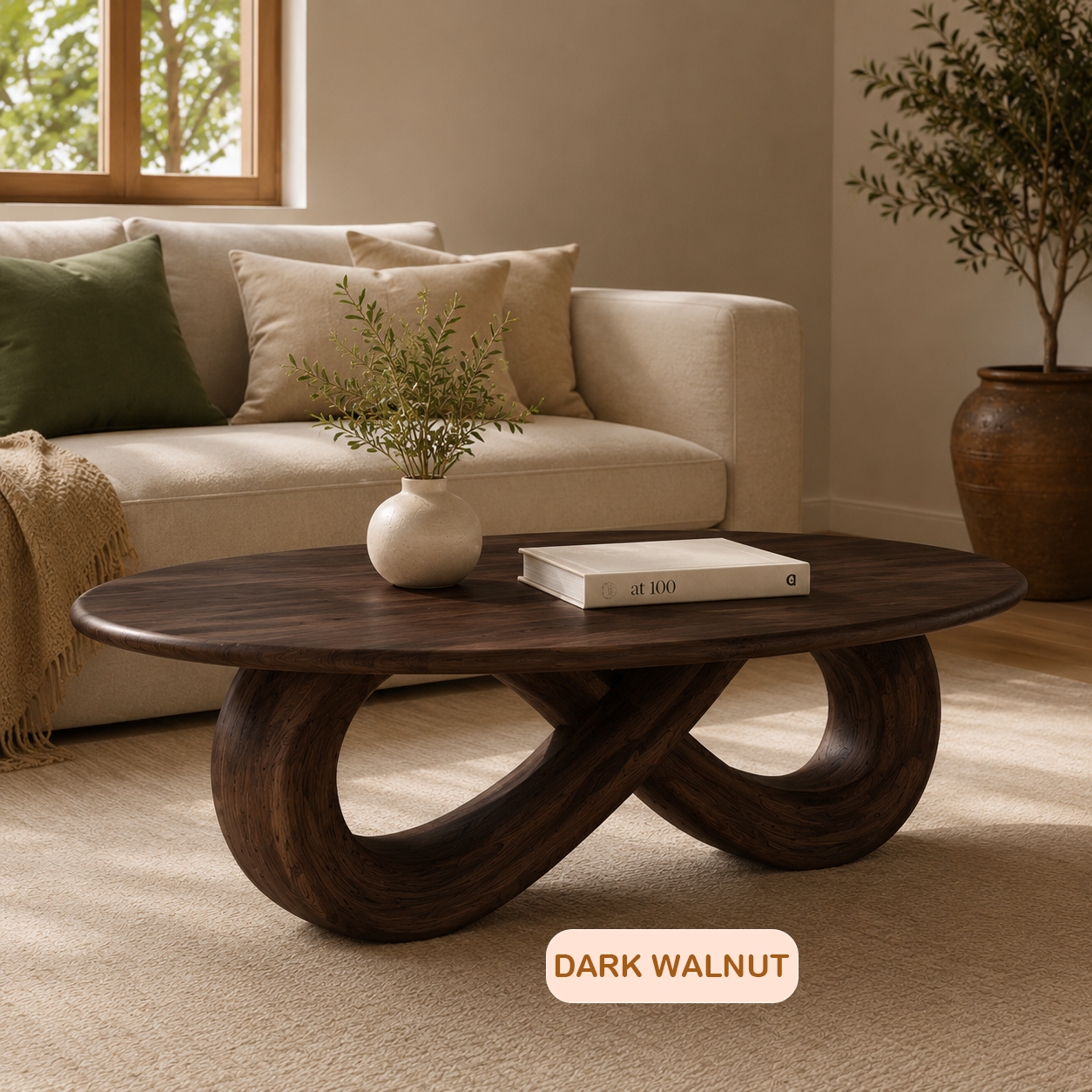 Japandi Solid Wood Oval Coffee Table