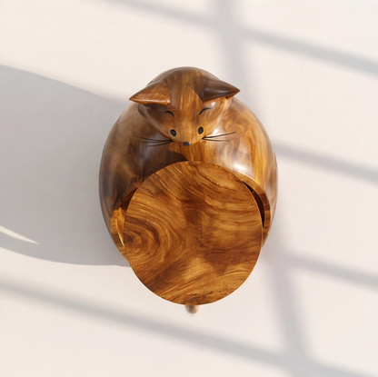 Handcrafted Cat Shaped Wooden Side Table