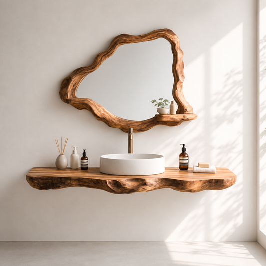 Wall-Mounted Live Edge Wood Bathroom Vanity