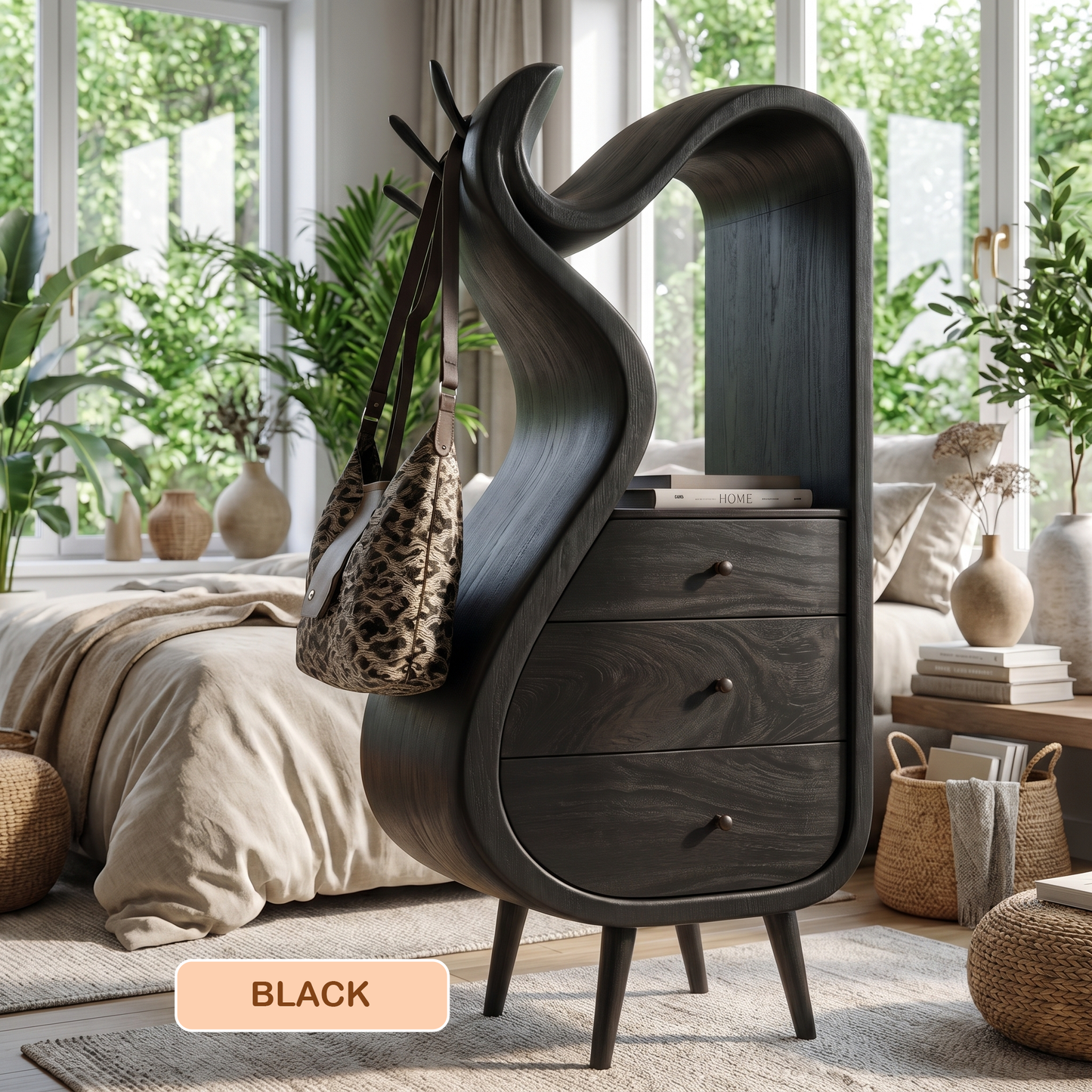 Modern Sculptural Wood Nightstand