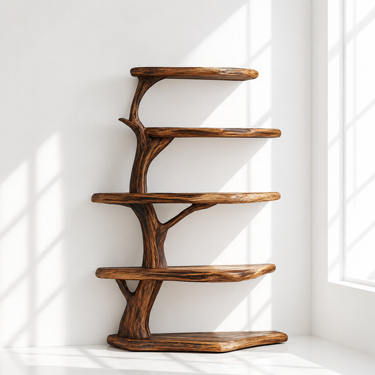 Rustic Wood Corner Tree Bookshelf