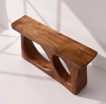Modern Solid Wood Sculptural Console Table