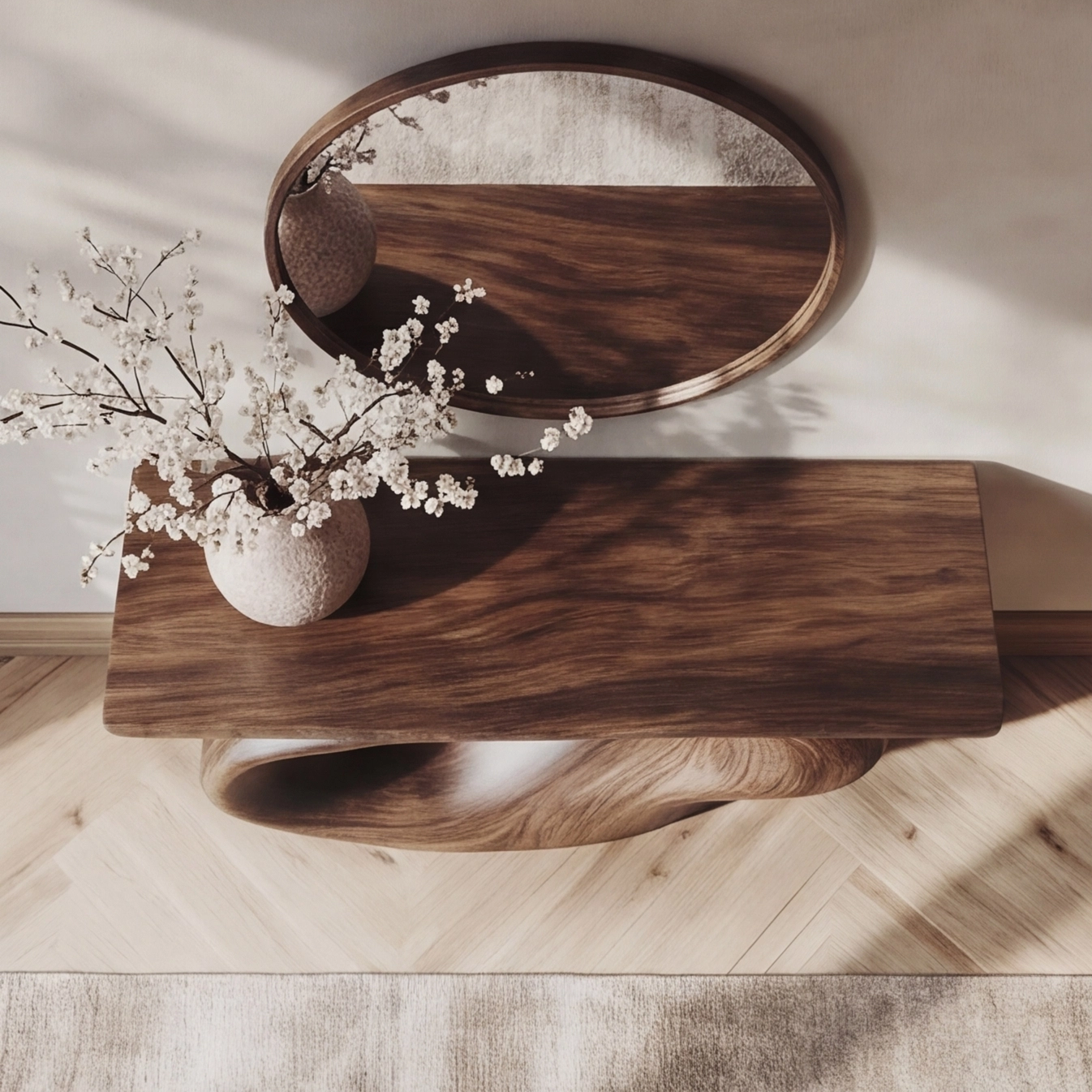 Modern Sculptural Wood Console Table