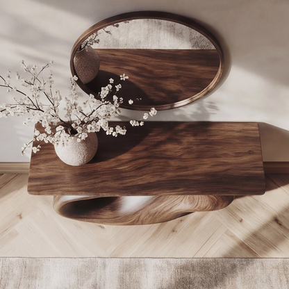 Modern Sculptural Wood Console Table