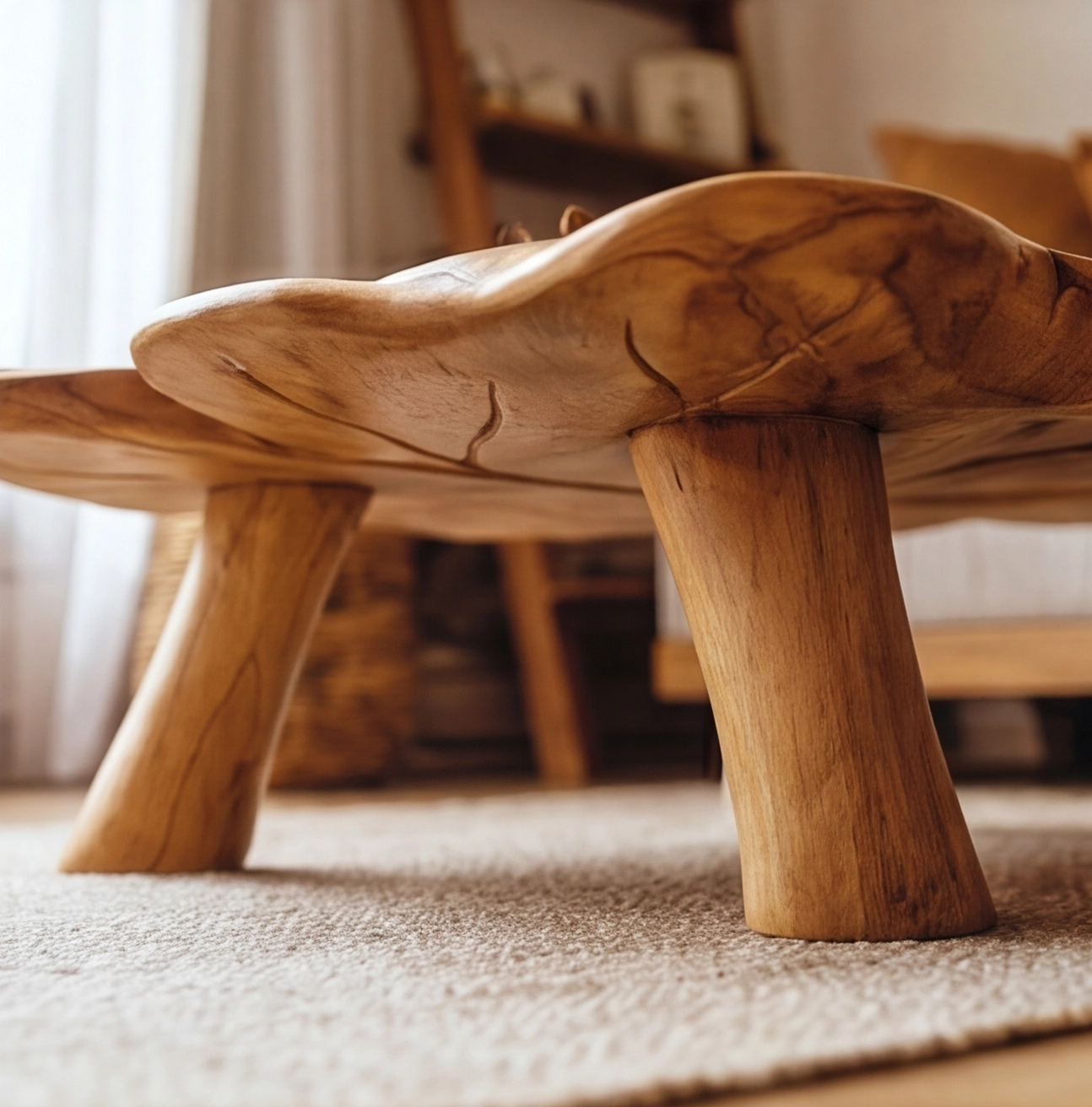 Solid Wood Leaf Shaped Coffee Table
