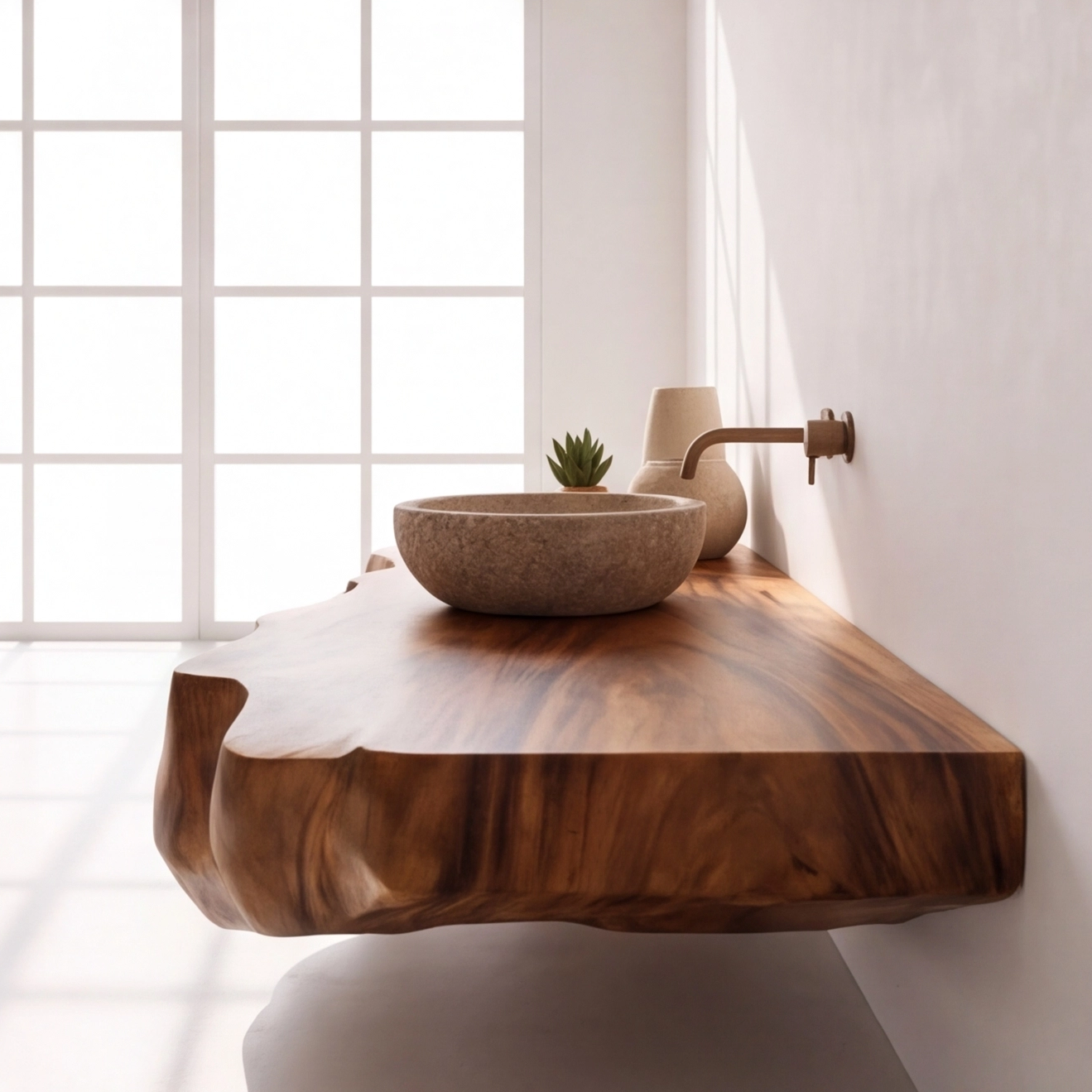 Live Edge Solid Wood Bathroom Vanity Shelf