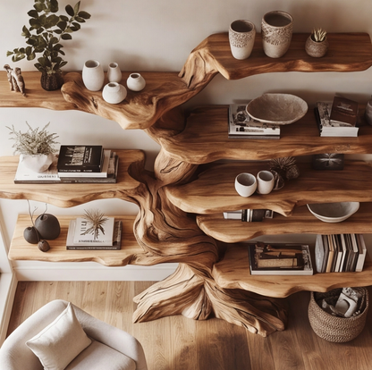 Artisan Wood Freestanding Tree Shaped Bookshelf