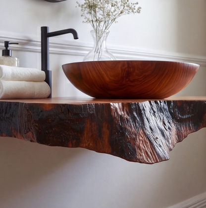 Floating Natural Edge Wood Bathroom Vanity