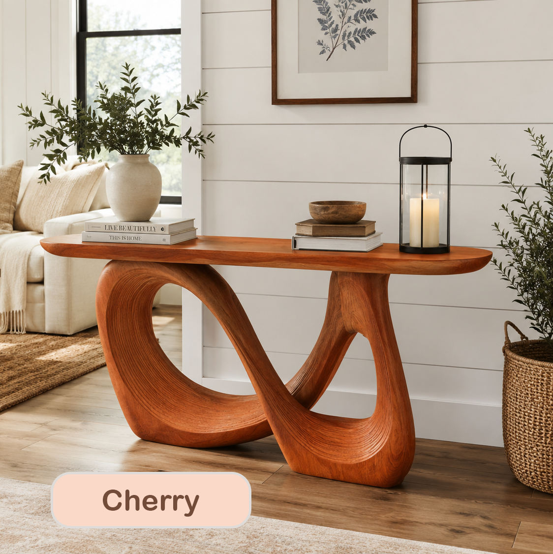 Sculptural Solid Wood Organic Console Table