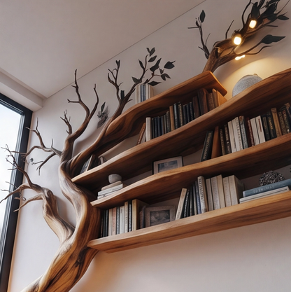 Solid Wood Tree Bookshelf With Bench