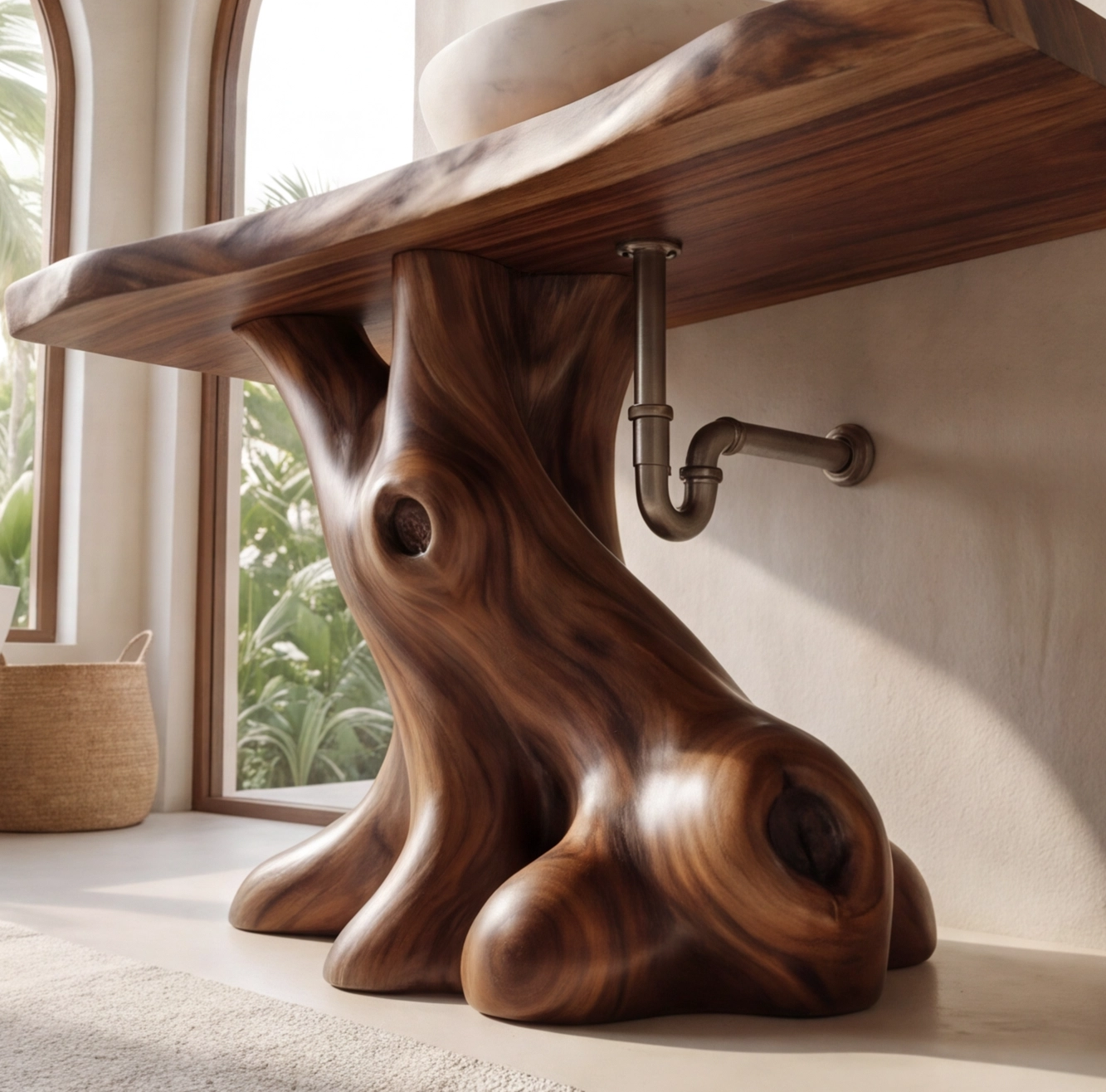 Rustic Solid Wood Live Edge Sink Console
