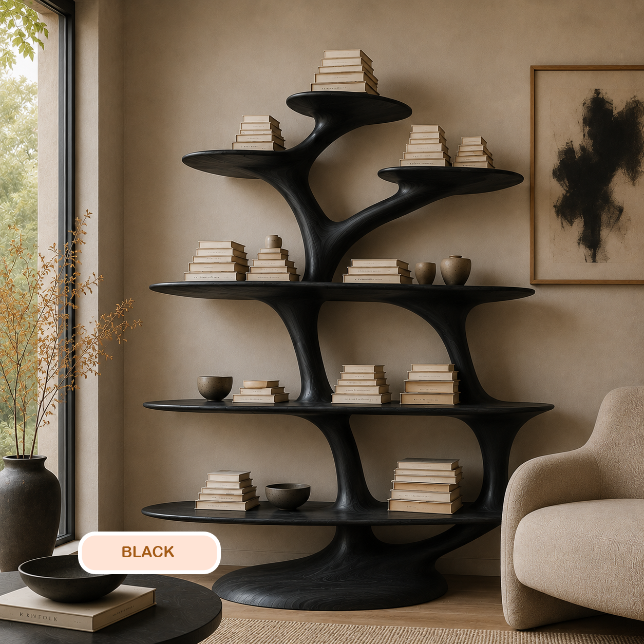 Timber Freestanding Tree Shaped Bookshelf